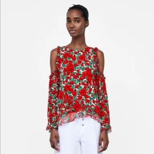 NWT Zara Floral Print Cold Shoulder Top